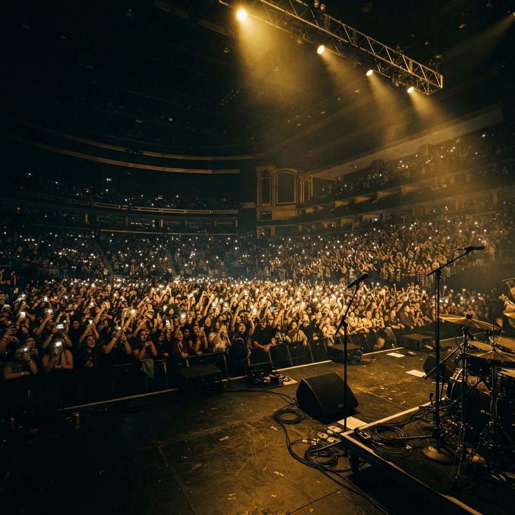 Concert venue with golden stage lights